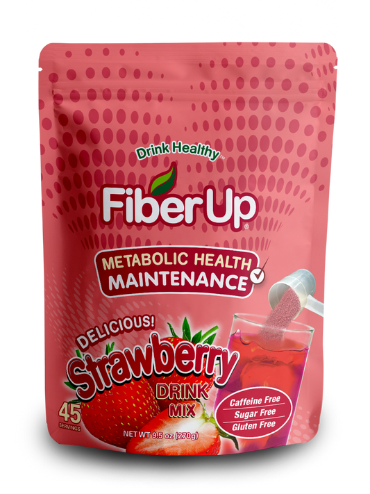 Fiber Up® Prebiotic Soluble Fiber Supplement for Metabolic Health, Delicious Strawberry Drink Mix, 48 Servings.