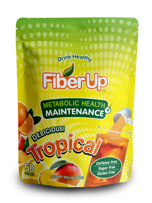 Fiber Up® Prebiotic Soluble Fiber Supplement for Metabolic Health, Delicious Tropical Drink Mix, 48 Servings.